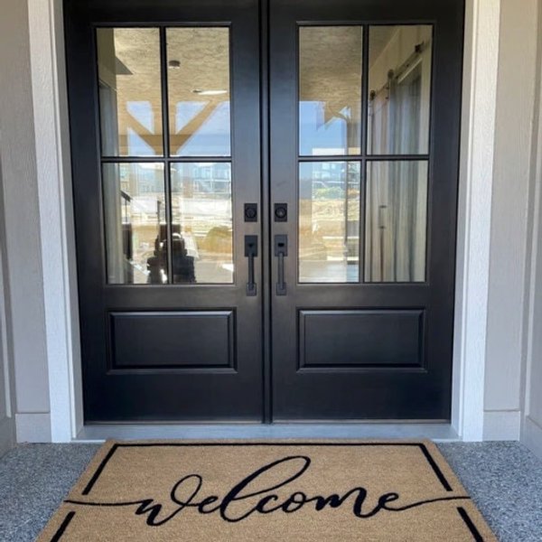 Welcome Script Doormat, Flocked Coir Outdoor Welcome Mat-image
