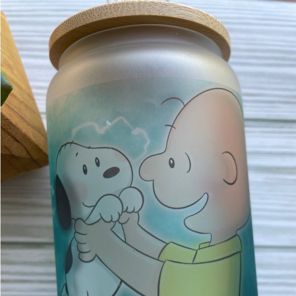 Frosted Glass Tumbler, Glass Can Tumbler With Lid And Straw-image