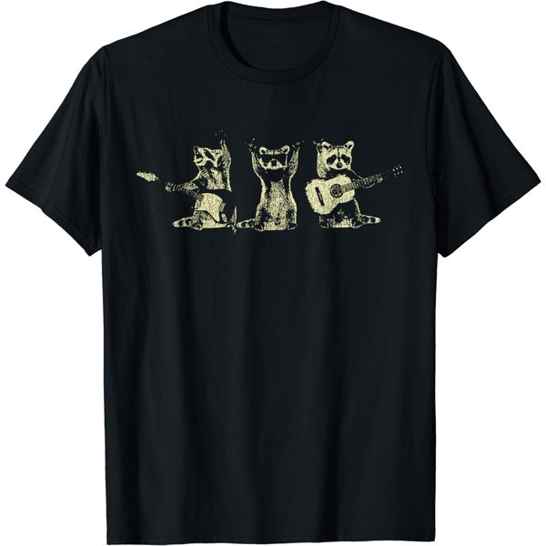 Funny Raccoon Music Band Electric Acoustic Guitar Racoons T-Shirt-image