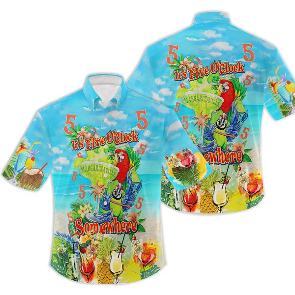 Parrot Shirt, Parrot Its 5 Oclock Somewhere Hawaiian Shirt-image