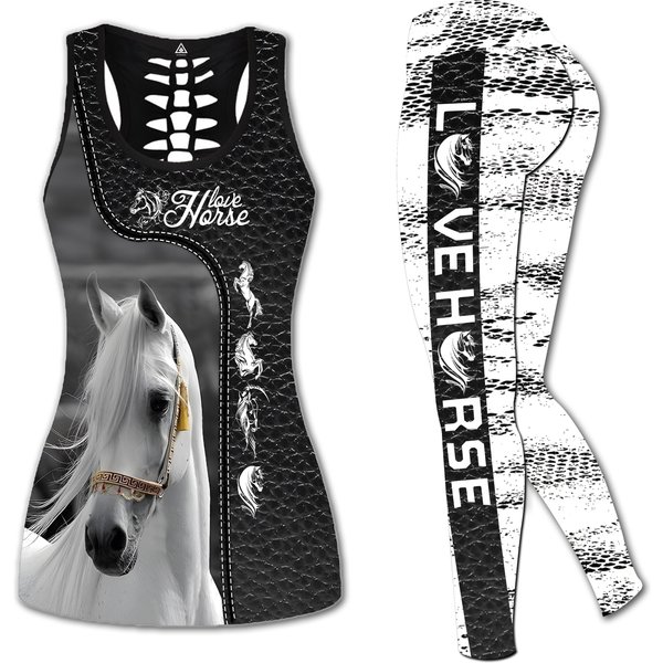 Love Horse Hollow Tank Top Legging Sets-image