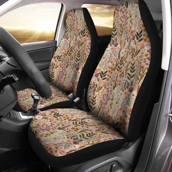 Faux Print Boho Wildfloral Car Seat Covers, Cottagecore Aesthetic, Cute Car Accessories