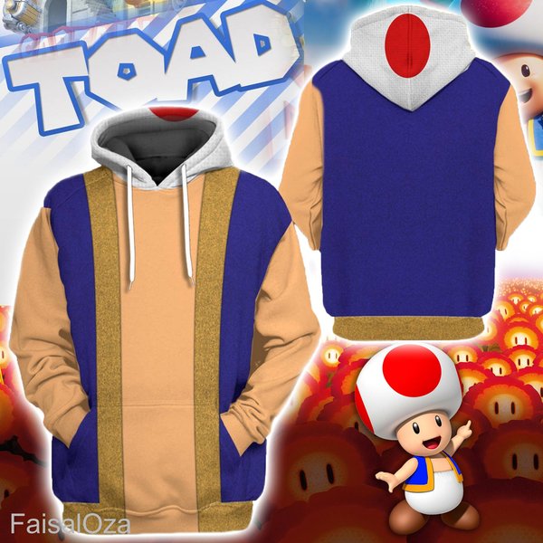 Mario Toad All Over Print Hoodie, Super Mario Cosplay Matching Shirt-image
