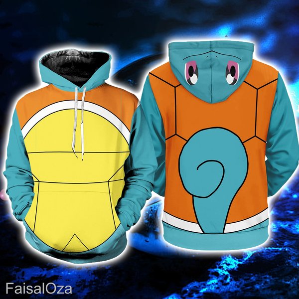 Squirtle Full Over Print 3D Hoodie, Pokeball Squirtle Wartortle Blastoise Cosplay-image