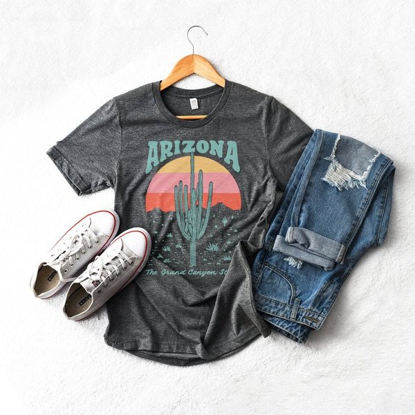 Arizonna Desert Cactus Heather Gray Grand Canyon Unisex T-Shirt-image