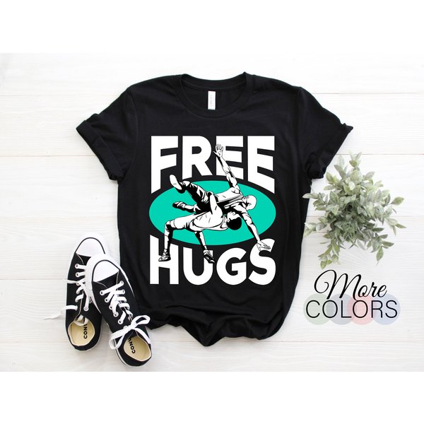 Wrestling Wrestlers Sport Vintage Wrestler Gift Free Hugs Funny T-shirt