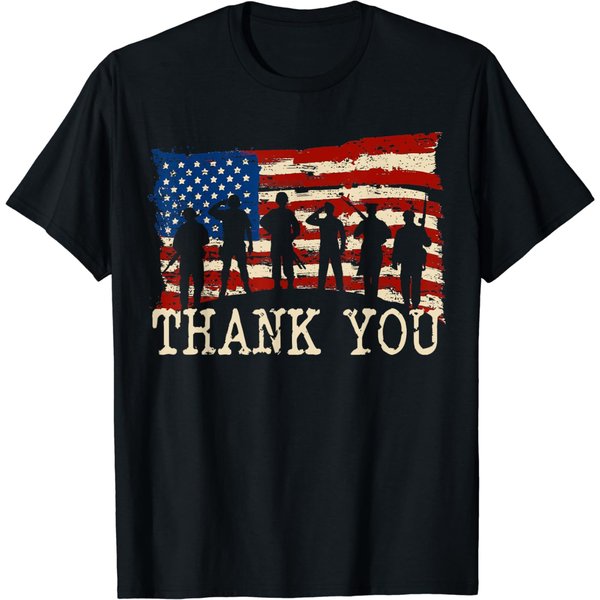 American Flag Thank You Veterans Proud Veteran T-Shirt-image