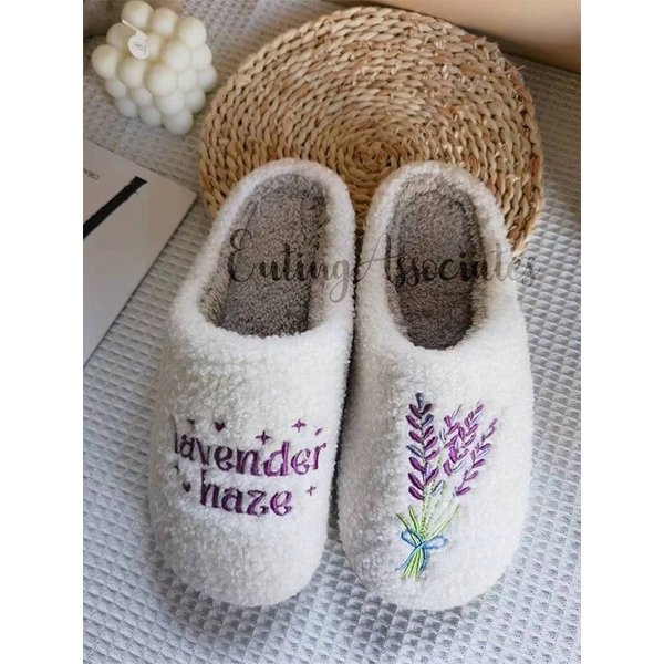 Lavender Haze Slippers, Fluffy Embroidered Slippers-image
