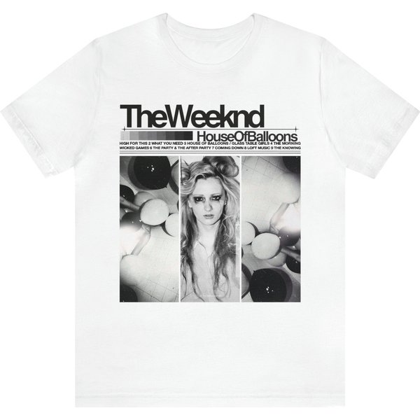 Weeknds House Of Balloons Tshirt, White Aesthetic Weeknds T-Shirt-image