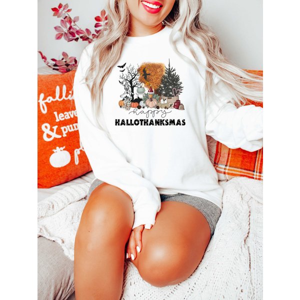 Happy Hallothanksmas, Halloween Sweatshirt, Christmas Sweatshirt-image