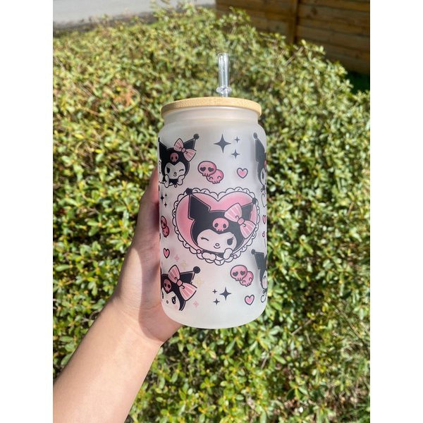 Cute Kuromi Glass Can 16oz | Kuromi Cup | Sanrio Glass Cup | Gift For Her
