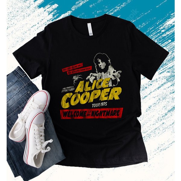 Alice Cooper Welcome To My Nightmare Tour 1975 Black Adult T-Shirt-image