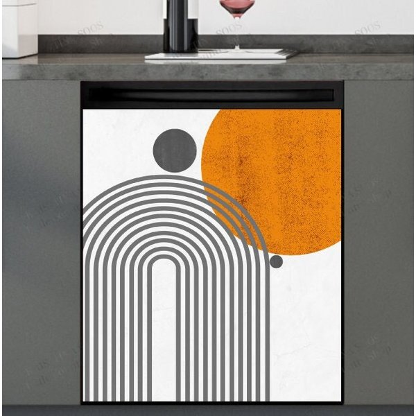 Kitchen Dishwasher Cover - Minimalist Zen Art Mid Century