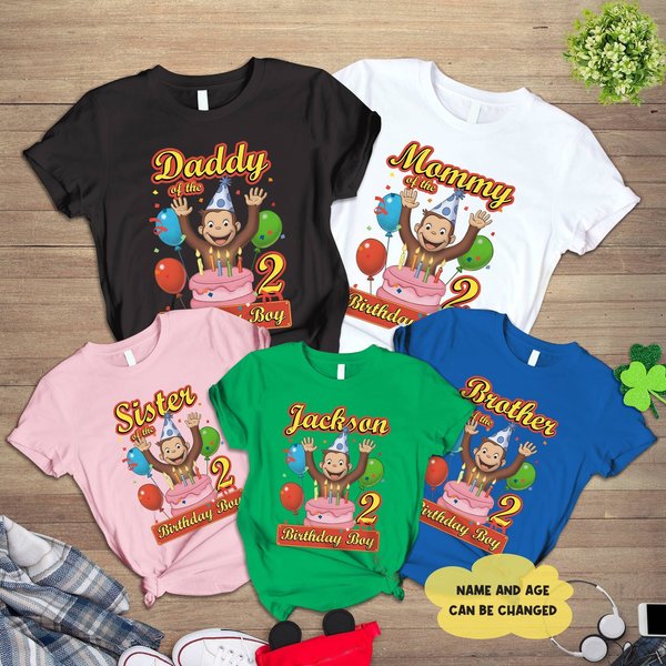 Curious George Monkey Birthday Shirt - Matching Family Tee-image