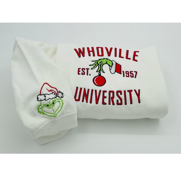 Christmas Sweatshirt, Whoville University Embroidered Sweatshirt, Christmas Embroidery Sweatshirt-image