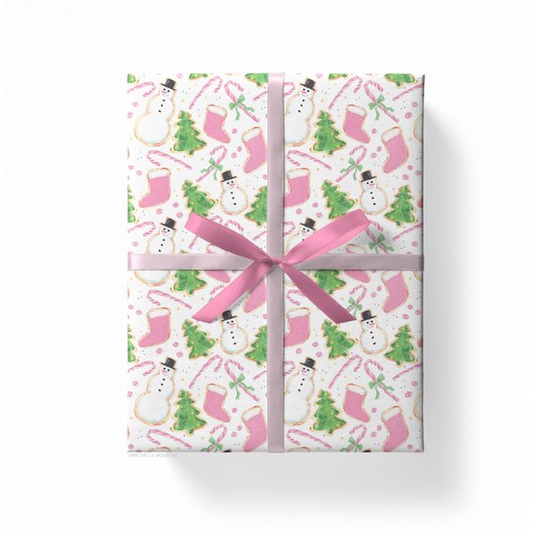 Cute Pink Christmas Cookies Gift Wrapping Paper-image