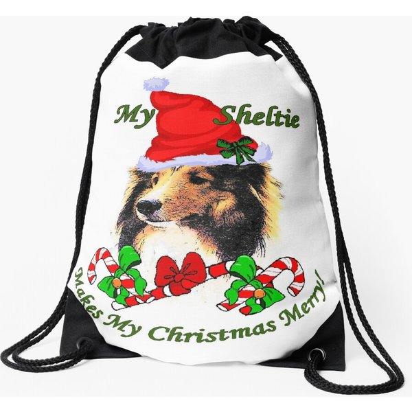 Shetland Sheepdog Christmas Gifts Drawstring Bag