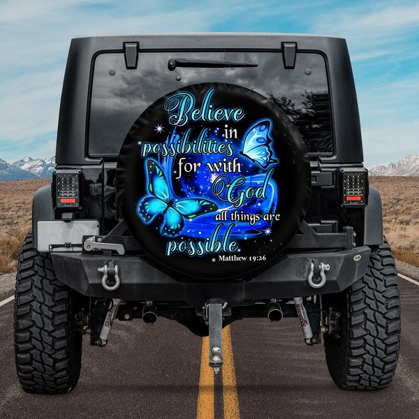 With God All Things Are Possible Butterfly Spare Tire Cover-image