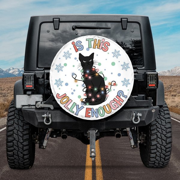 Black Cat, Is This Jolly Enough Christmas Spare Tire Cover