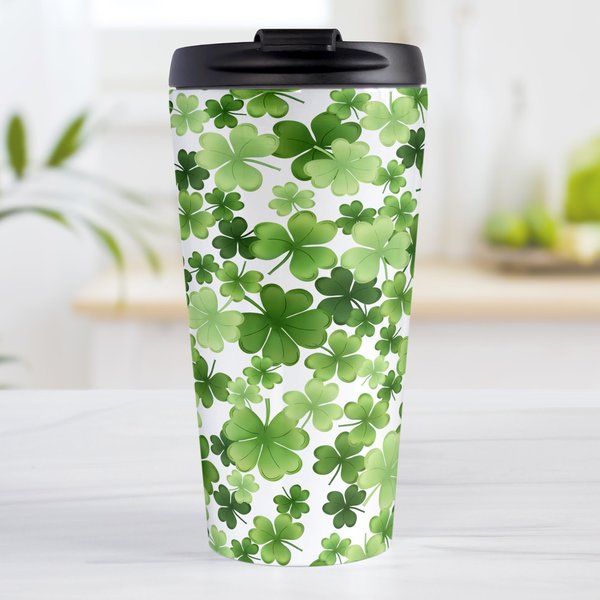 Shamrocks 4-Leaf Clovers Travel Coffee Mug-image