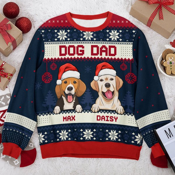 Merry Christmas, Dog Mom Dog Dad - Personalized Custom Unisex Ugly Christmas Sweatshirt-image