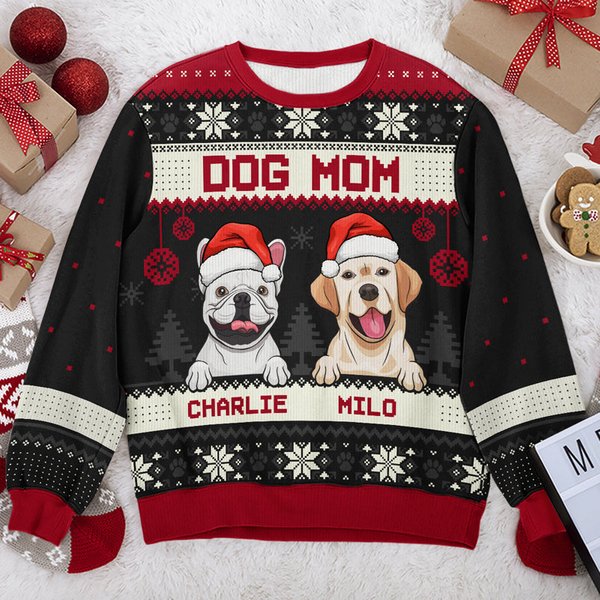 Dog Mom Dog Dad - Personalized Custom Unisex Ugly Christmas Sweatshirt