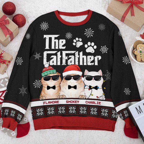 The Catfather Catmother &Amp; Cool Cats - Cat Personalized Custom Ugly Sweatshirt-image