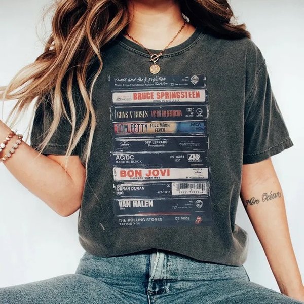 Rock Cassettes Tape Printed T-Shirt, Rock Bands Shirt-image