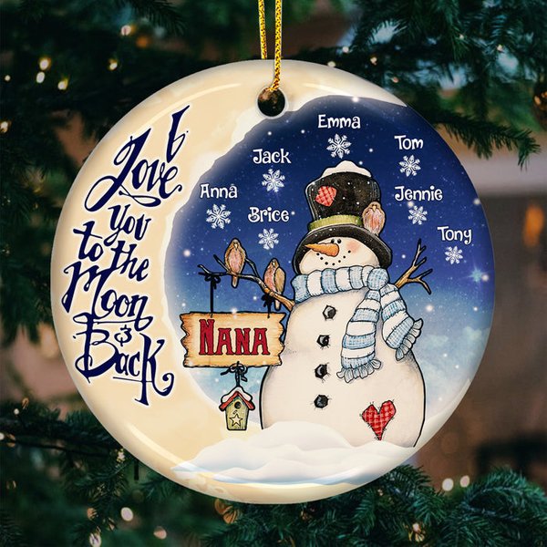 Snowman I Love You To The Moon &Amp; Back - Personalized Custom Round Shaped Ceramic Christmas Ornament-image