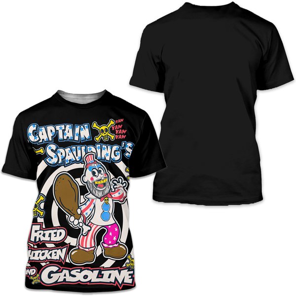 House Of 1000 Corpses Captain Spaulding Fried Chcken And Gasoline 3D T-Shirt-image