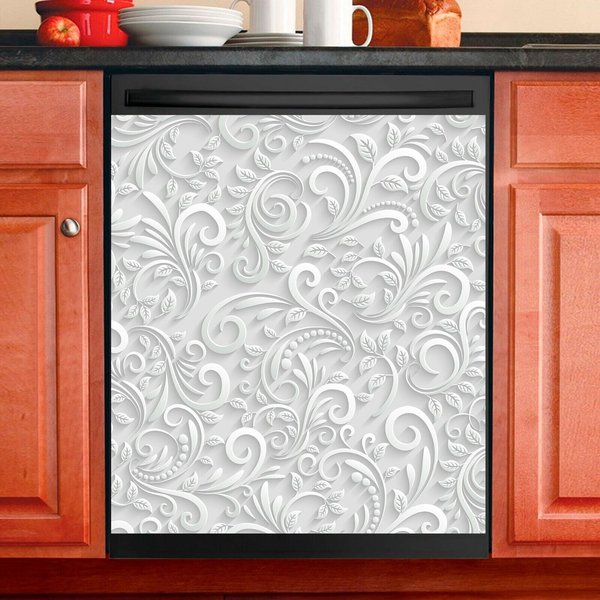 White Floral Magnet Dishwasher Cover, Kitchen Decor-image