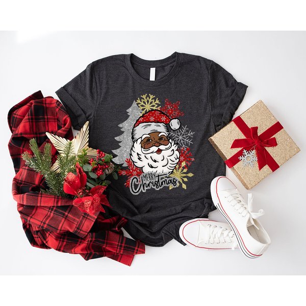 Merry Christmas Black Santa Shirt, Afro American Black Santa Christmas-image