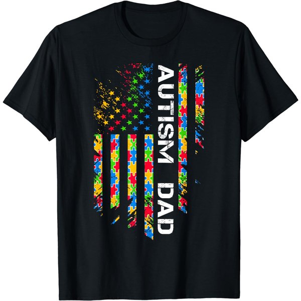 Autism Dad Awareness American Flag Usa T-Shirt-image