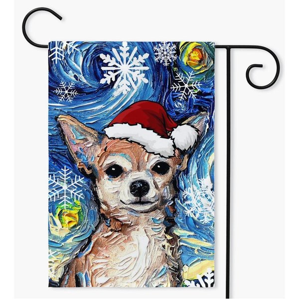 Chihuahua In Santa Hat Starry Night Christmas Winter Garden Flag-image