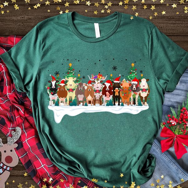Christmas Cow Shirt, Vintage Christmas Vibes T-Shirt-image