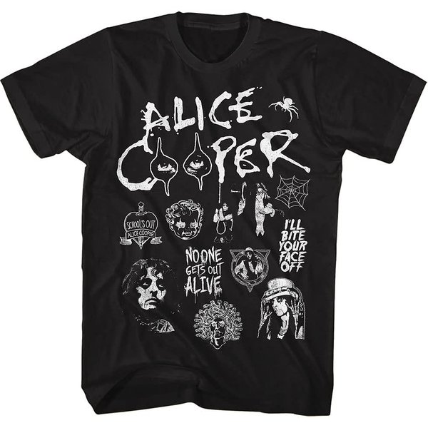 Alice Cooper T Shirt No One Gets Out Alive Black Adult Short Sleeve T Shirts Graphic Tees Men-image