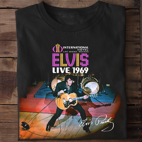 Rare Elvis Presley 1969 Short Sleeve Gift For Fan Black All Size T-Shirt-image