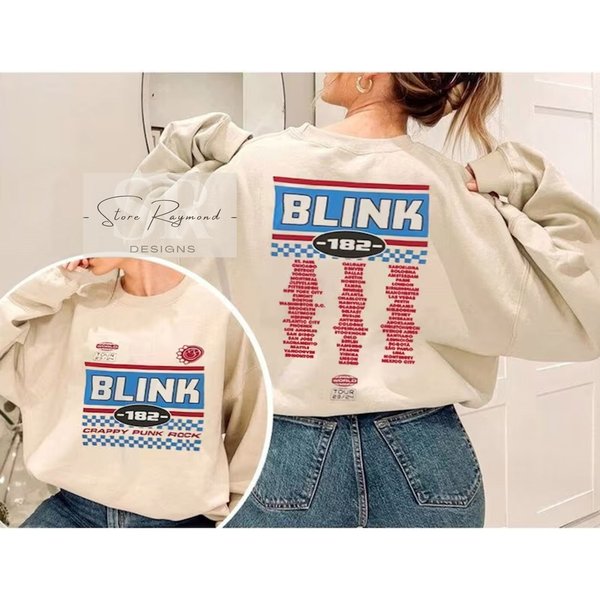 Bli-Nk 182 Crappy Punk Rock 2 Sides Sweatshirt, Bli-Nk World Tour 2023 2024 Shirt, Rock N Roll Band Album Merch Hoodie, Gift For Fan-image
