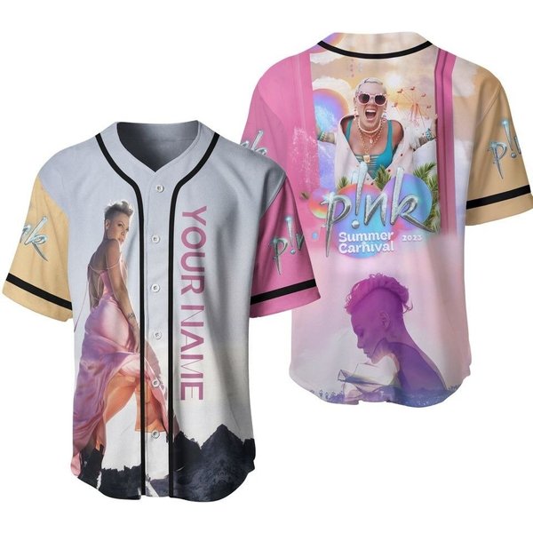 Personalized Pink Carnival Music Tour Baseball Jersey-image