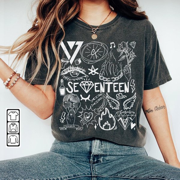 Seventeen Kpop Doodle Art Shirt, Vintage Seventeen Merch Tee