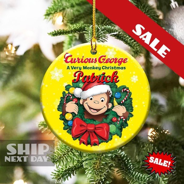 Personalized Curious George Ornament, Curious George Christmas Ornament