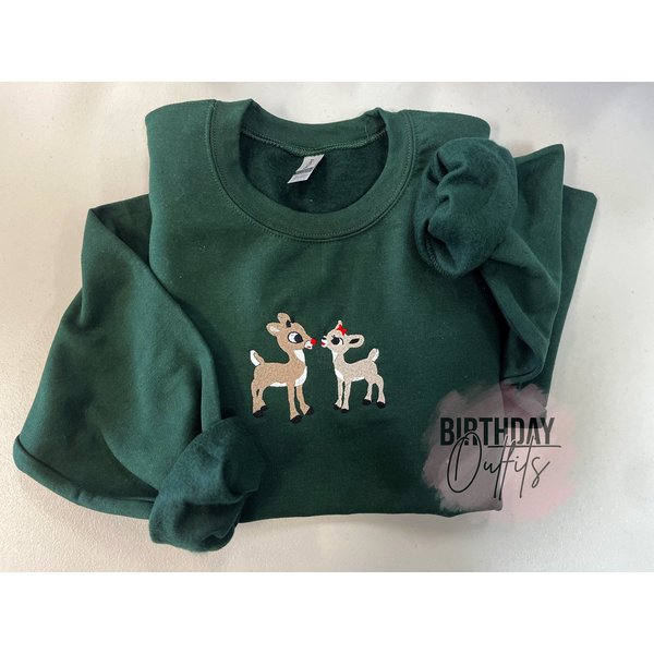 Classic Rudolph And Clarice Embroidered Sweatshirt,cozy Christmas Embroidery, Christmas Gifts