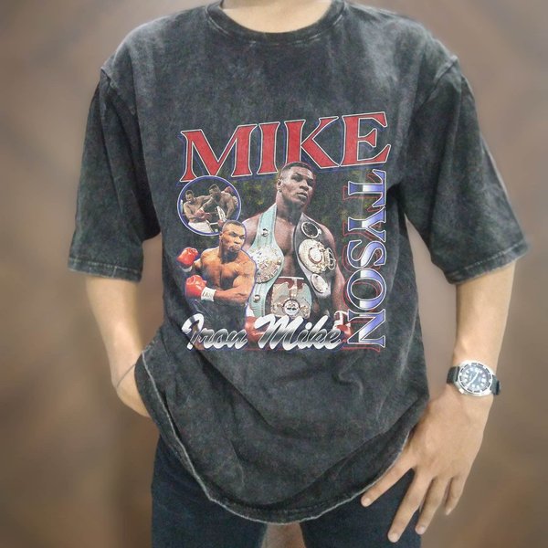 Vintage Wash Mike Tyson Shirt, Vintage Acid Wash Iron Mike Oversize Shir-image