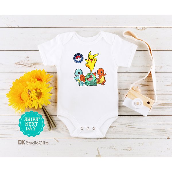 Pkm Characters And Pokeball Inspired Baby Onesie-image