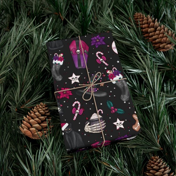 Gothic Christmas Gift Wrap - Eco-friendly Black Holiday Paper