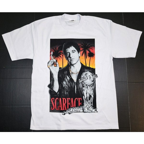 Scarface T-Shirt Tony Montana Gangster Movie Men's Tee 100%Cotton White New-image