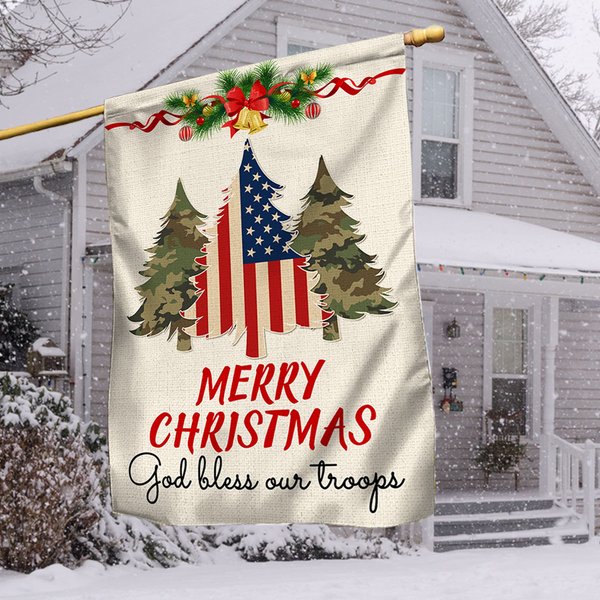 Military Veteran Christmas Flag God Bless Our Troops, Veteran Christmas Flag-image
