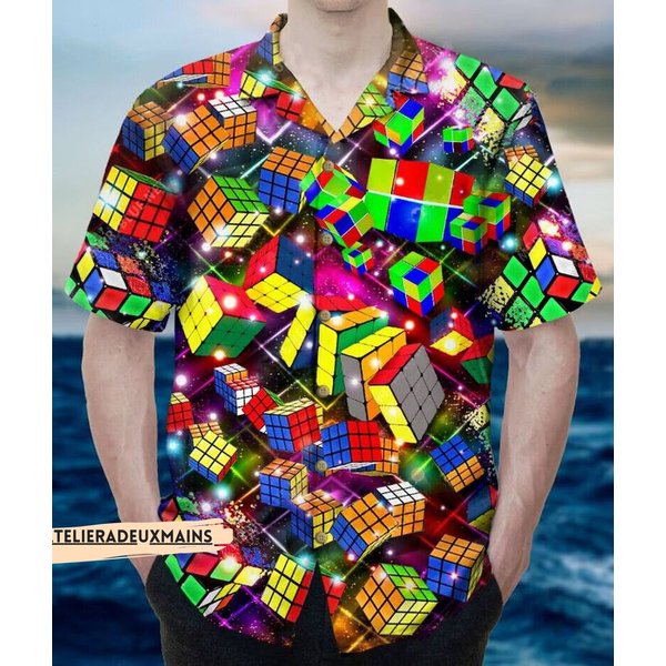 Rubik Cube Hawaiian Shirt Cubing Puzzle Gaming Player-image