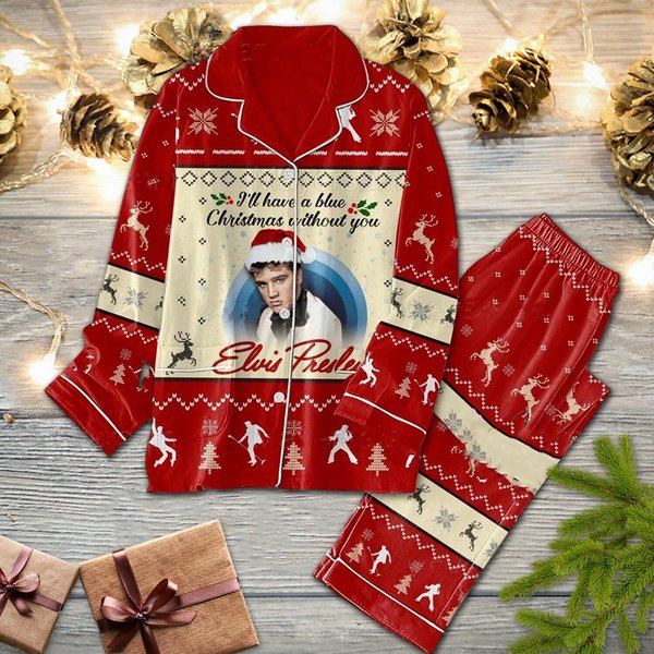 Christmas Elvis Presley Pajama Set For Holidays-image