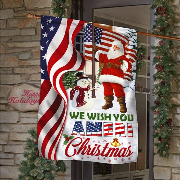 Santa Claus Us Flag We Wish You Ameri Christmas House Flag-image